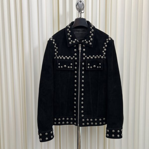 Chrome Hearts Suede Biker-style Studded Jacket Black 1 Chrome Hearts Suede Biker-style Studded Jacket Black